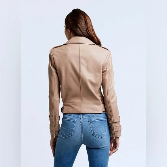 NWT $1395 L'agence Billie Belted Leather Jacket
